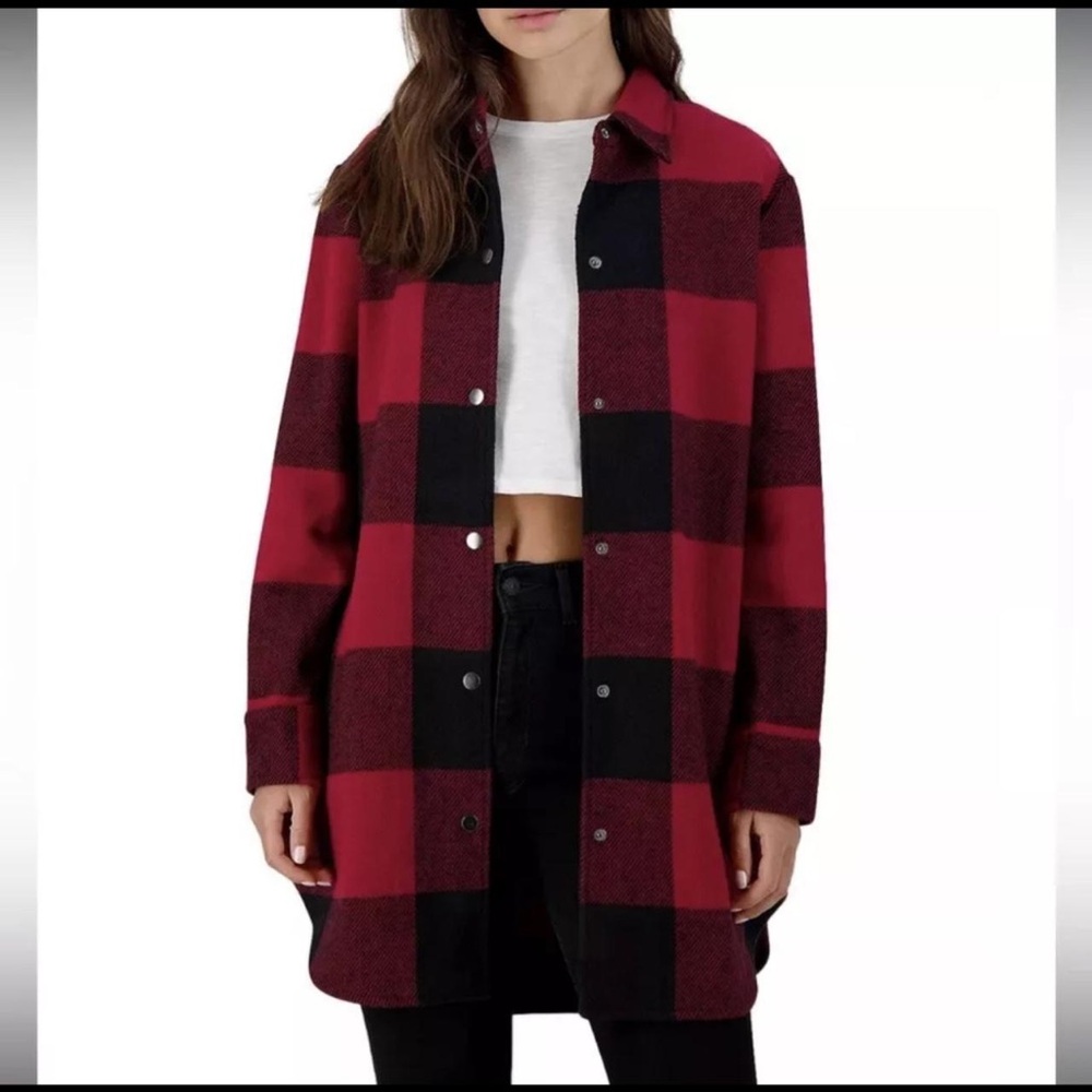 Red/Black BB DAKOTA Eldridge Buffalo Plaid Coat Shirt Jacket Shacket XS